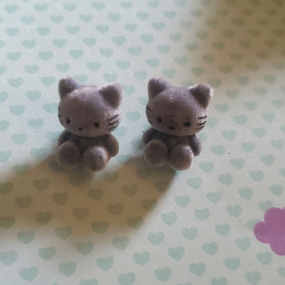 Fuzzy Gray Hello Kitty Stud Earrings